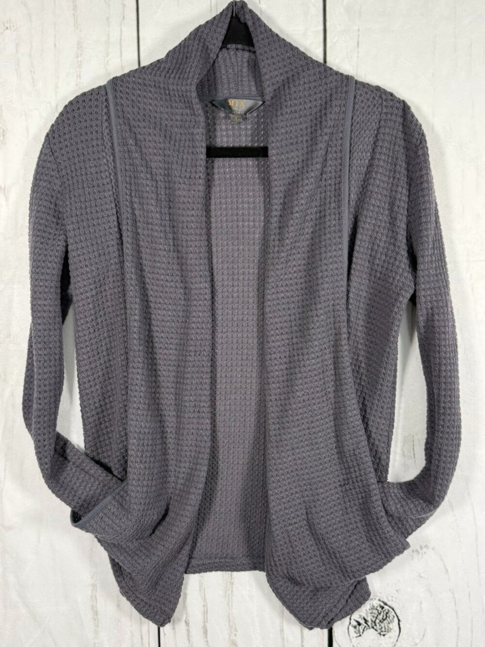 Mix by 41Hawthorn Gray Waffle Knit Open Front Cardigan Small Pockets Cozy